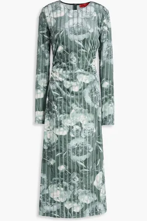 STINE GOYA Blackley metallic floral-print velvet midi dress - Green - S