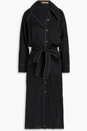 REJINA PYO Thalia topstitched crinkled-crepe midi shirt dress - - UK 10