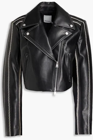 Simkhai Oslo cropped embroidered faux leather biker jacket - - M