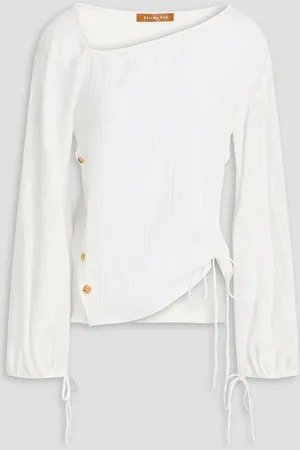 REJINA PYO Birdie tie-detailed cotton-jacquard top - White - UK 8