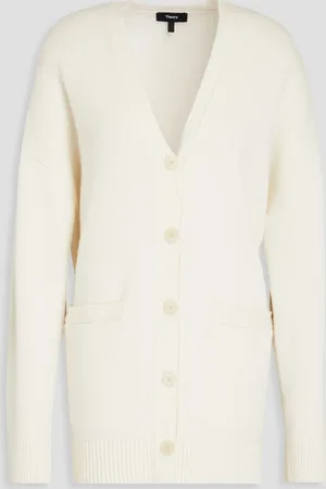 THEORY Suede-trimmed wool and cashmere-blend cardigan - White - S