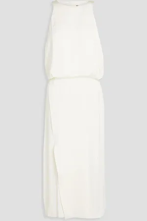 THEORY Crinkled wrap-effect satin midi dress - White - US 12