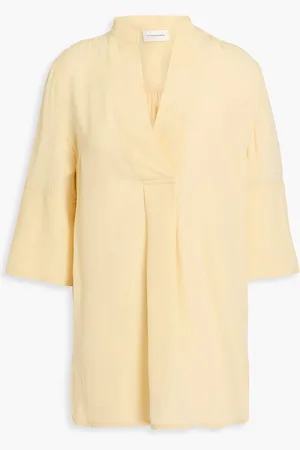 By Malene Birger Flayia pleated washed-silk top - Yellow - DE 32
