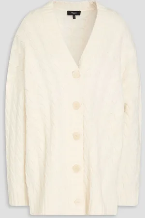 THEORY Cable-knit wool and cashmere-blend cardigan - White - L