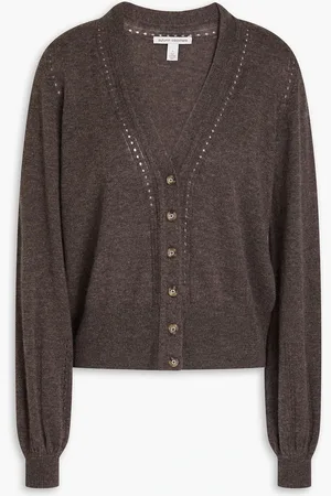 AUTUMN CASHMERE Pointelle-trimmed cashmere cardigan - Brown - S