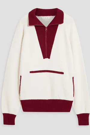 Frame Two-tone wool-blend half-zip sweater - White - S