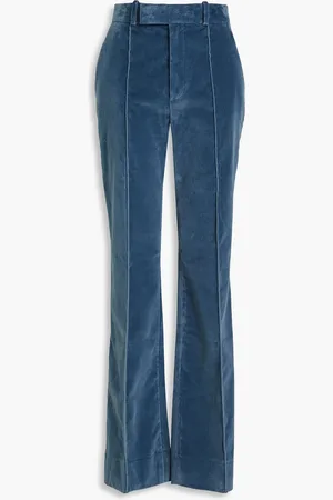 Frame The Slim Stacked cotton-blend velvet straight-leg pants - Blue - US 4