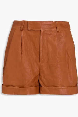 Frame Pleated leather shorts - Brown - US 2