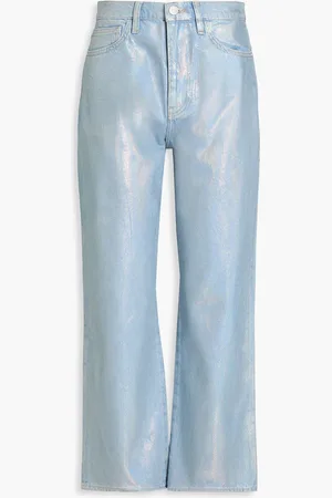Frame Le Jane Crop iridescent-effect high-rise straight-leg jeans - Blue - 26