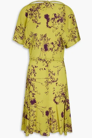 Victoria Beckham Draped floral-print silk crepe de chine midi dress - Green - UK 6