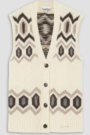 Ganni Oversized embroidered intarsia-knit wool vest - White - L/XL