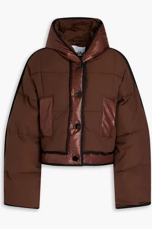 Ganni Quilted ripstop and shell hooded jacket - Brown - DE 44
