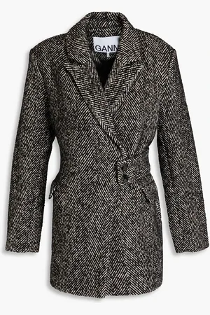 Ganni Belted herringbone twill coat - - DE 44