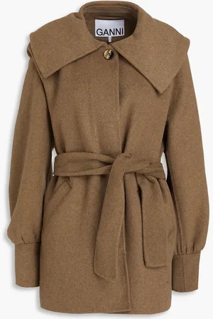 Ganni Belted wool-blend felt coat - Neutral - DE 44