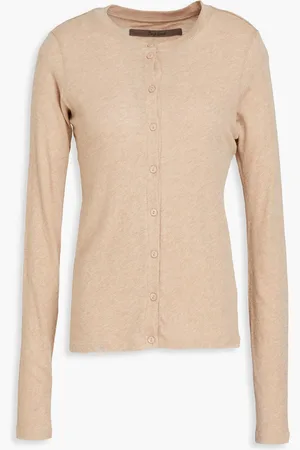 ENZA COSTA Cotton and cashmere-blend cardigan - Neutral - L