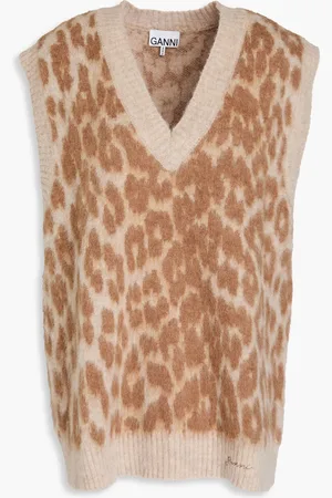 Ganni Brushed leopard-jacquard vest - Brown - S/M