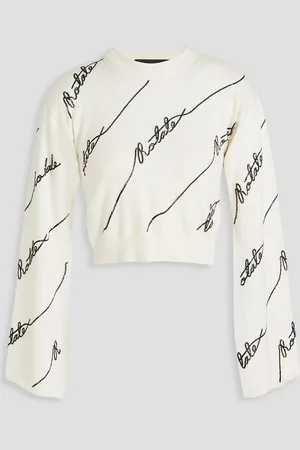 ROTATE Cropped sequin-embellished cotton-blend sweater - White - DE 38