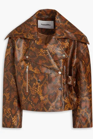 Nanushka Snake-print faux leather biker jacket - - S