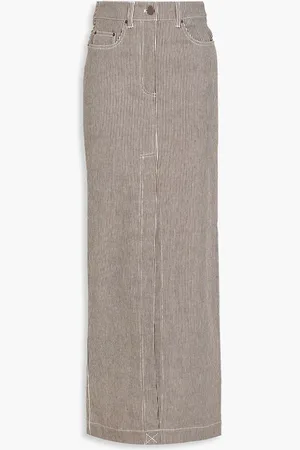 REMAIN Birger Christensen Striped cotton-blend twill maxi skirt - Brown - DE 36
