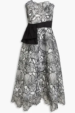 Marchesa Notte Strapless taffeta-paneled embroidered tulle midi dress - - US 12