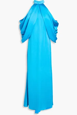 Badgley Mischka Draped satin gown - Blue - US 10