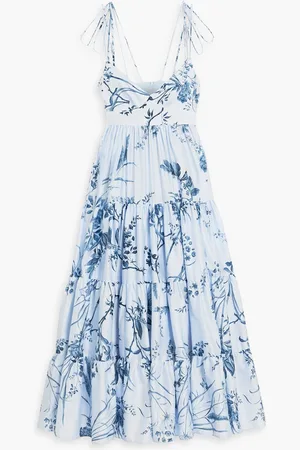 Erdem Tiered floral-print cotton-poplin midi dress - Blue - UK 10