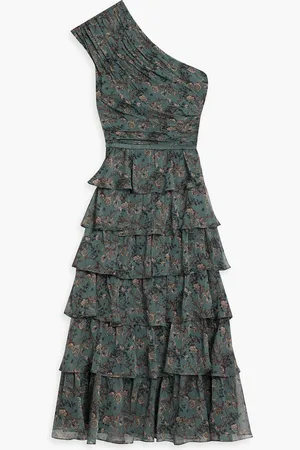 MIKAEL AGHAL One-shoulder ruffled floral-print georgette midi dress - Green - US 14