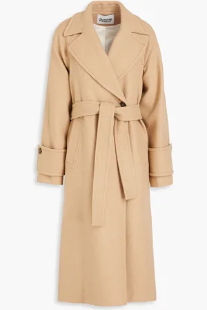 Claudie Pierlot Double-breasted belted wool-blend twill coat - Neutral - FR 40