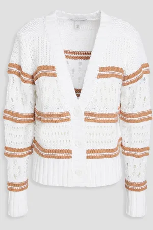 AUTUMN CASHMERE Striped crochet-knit cotton cardigan - - S