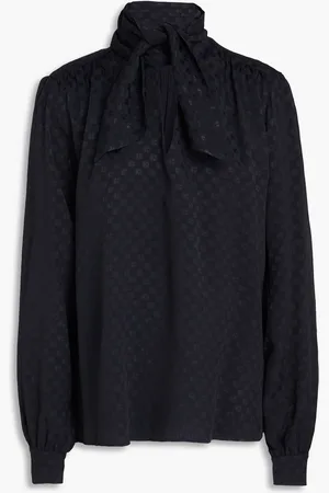 Claudie Pierlot Pussy-bow satin-jacquard blouse - Blue - FR 34