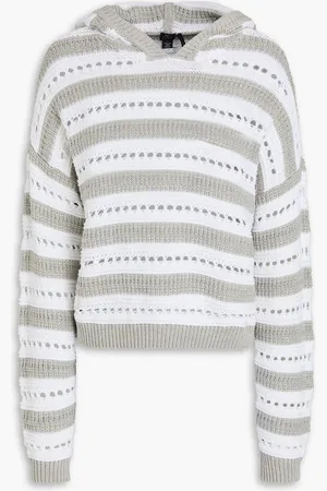 AUTUMN CASHMERE Striped pointelle-knit cotton sweater - Gray - L