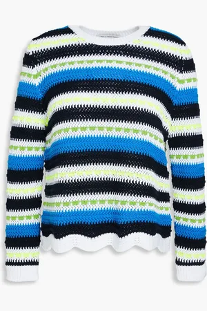 AUTUMN CASHMERE Striped crochet-knit cotton sweater - - XS