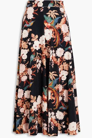 Cara Cara Floral-print stretch-velvet midi skirt - - XS