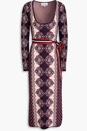 Cara Cara Valerie belted jacquard-knit midi dress - Blue - XS