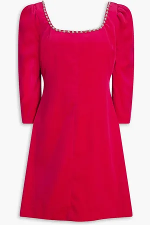 Cara Cara Belinda crystal-embellished cotton-blend velvet mini dress - Pink - US 12