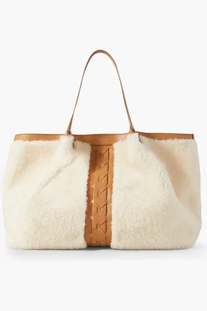 SERAPIAN Secret large woven shearling and leather tote - White - OneSize