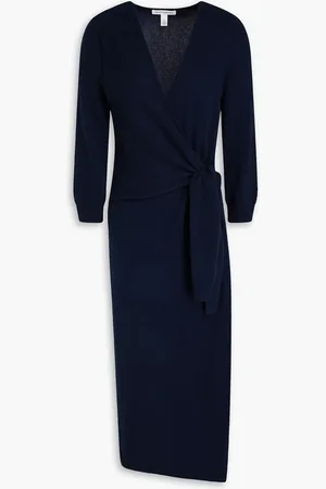 AUTUMN CASHMERE Wrap-effect cashmere midi dress - Blue - S