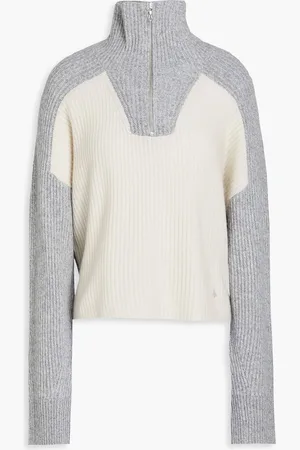 RAG&BONE Pierce two-tone ribbed cashmere half-zip sweater - - XS