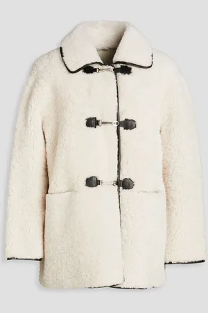 Maje Leather-trimmed shearling coat - White - FR 38
