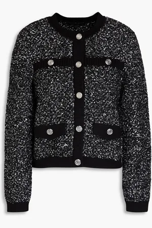 Maje Sequined tweed cardigan - - 1