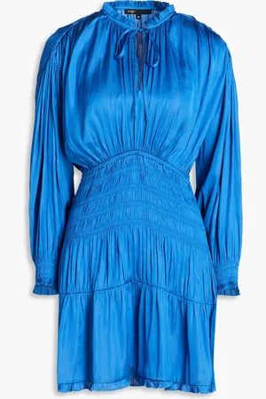 Maje Shirred satin mini dress - Blue - FR 38