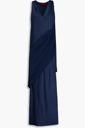 Halston Heritage Cyra draped crepe-satin paneled crepe gown - Blue - US 0