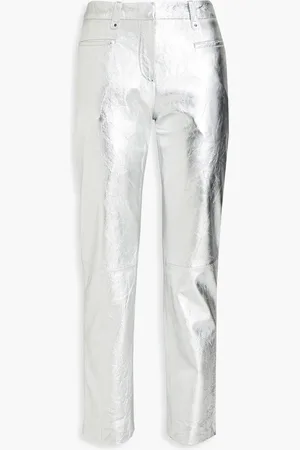 Muubaa Crinkled metallic leather slim-leg pants - Metallic - UK 10