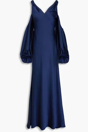 Halston Heritage Binnie cold-shoulder ruched satin gown - Blue - US 0