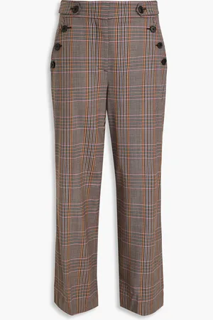 VERONICA BEARD Hunter button-embellished checked woven wide-leg pants - - US 6