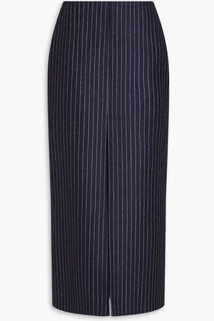 Serafini Pinstriped brushed wool-twill midi skirt - Blue - IT 36