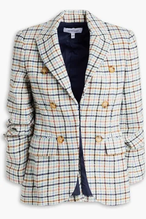 Derek Lam Button-embellished checked brushed tweed blazer - Blue - US 0