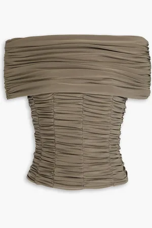 tibi Off-the-shoulder convertible ruched jersey top - Green - US 0