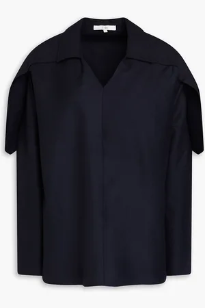 tibi Draped wool-twill top - Blue - M
