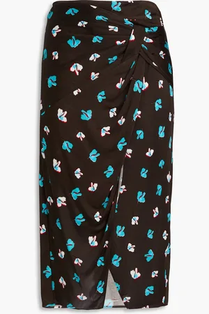 Diane von Furstenberg Garcel wrap-effect floral-print satin-jersey midi skirt - Brown - L